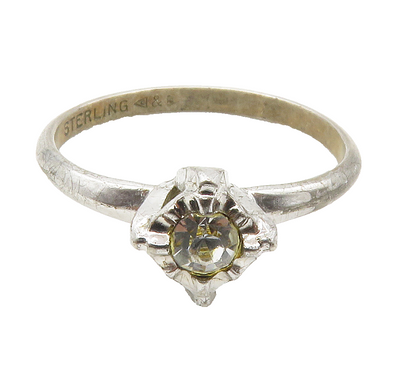 CLARK & COOMBS 925 Silver  Vintage Cubic Zirconia Solitaire Ring Sz 7  RG15068