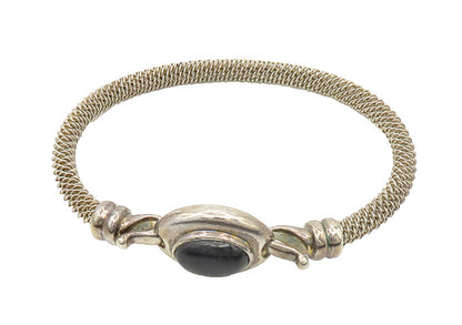 ESPO SIG 925 Sterling Silver  Vintage Black Onyx Hook Bangle Bracelet  BT7558