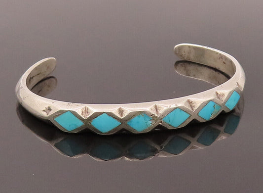 ZUNI NAVAJO 925 Silver  Vintage Minimalist Rhombus Turquoise Bracelet  BT9914