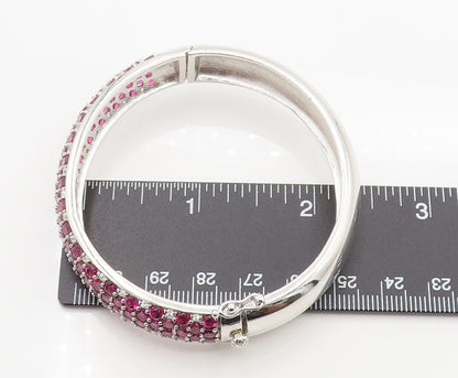 925 Sterling Silver  Vintage Ruby & Topaz Cluster Bangle Bracelet BT9781