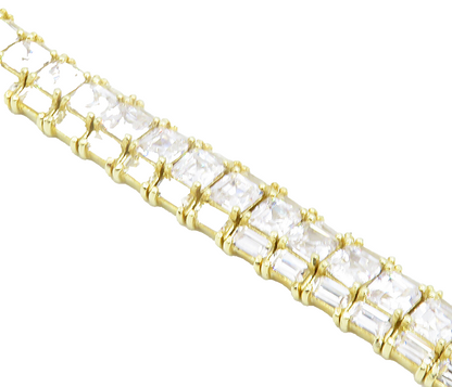 925 Sterling Silver  Shiny Cubic Zirconia Gold Plated Tennis Bracelet  BT3463