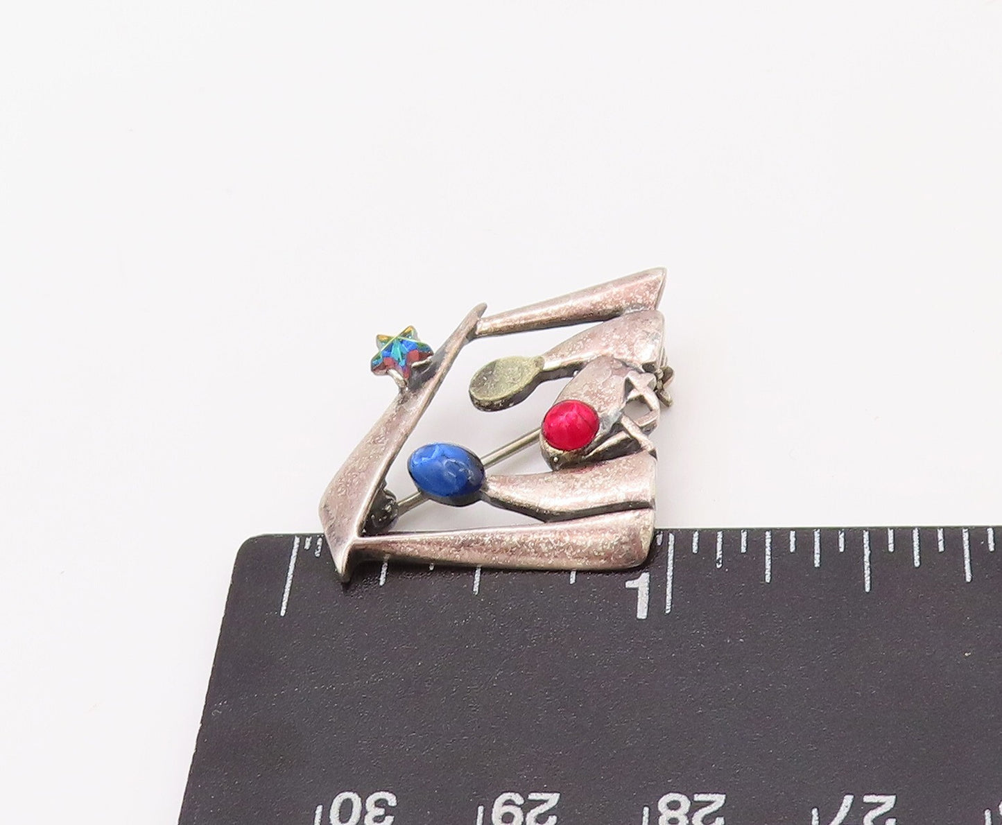 925 Sterling Silver Vintage Brooch Pin Religious Child Birth Cabochon CZ BP11154
