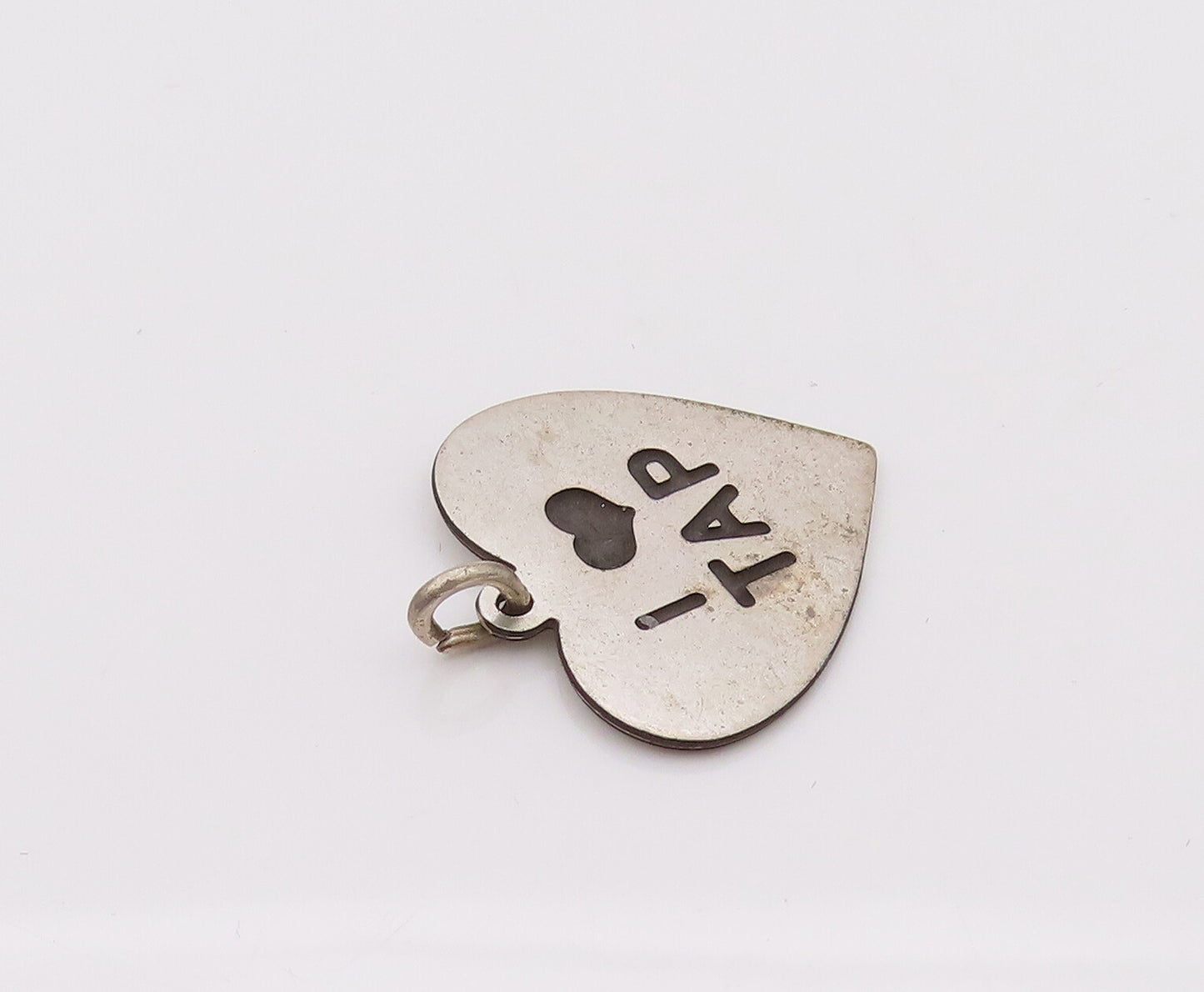 925 Sterling Silver Vintage Mini Love Heart Printed I Love Tap Pendant PT22149