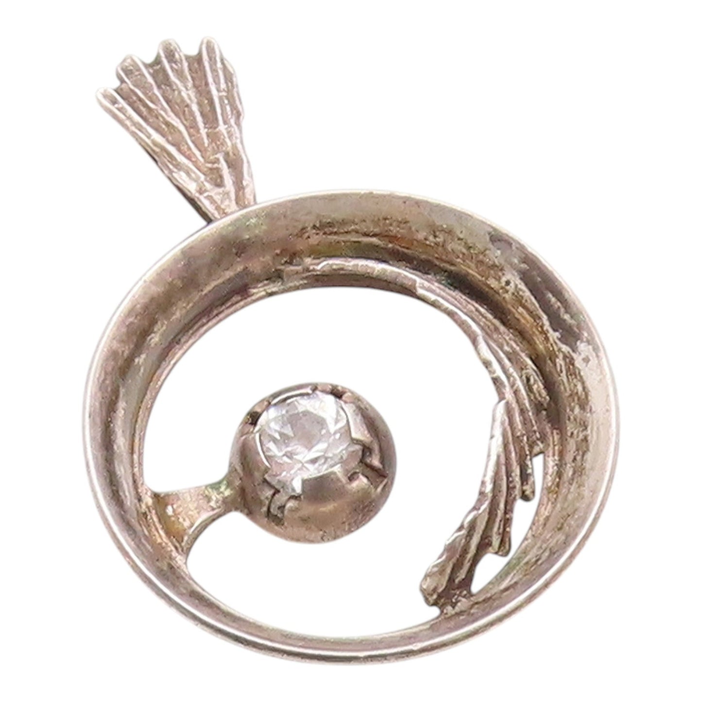 EUROPEAN 925 Sterling Silver  Vintage Topaz Open Circle Pendant  PT19561