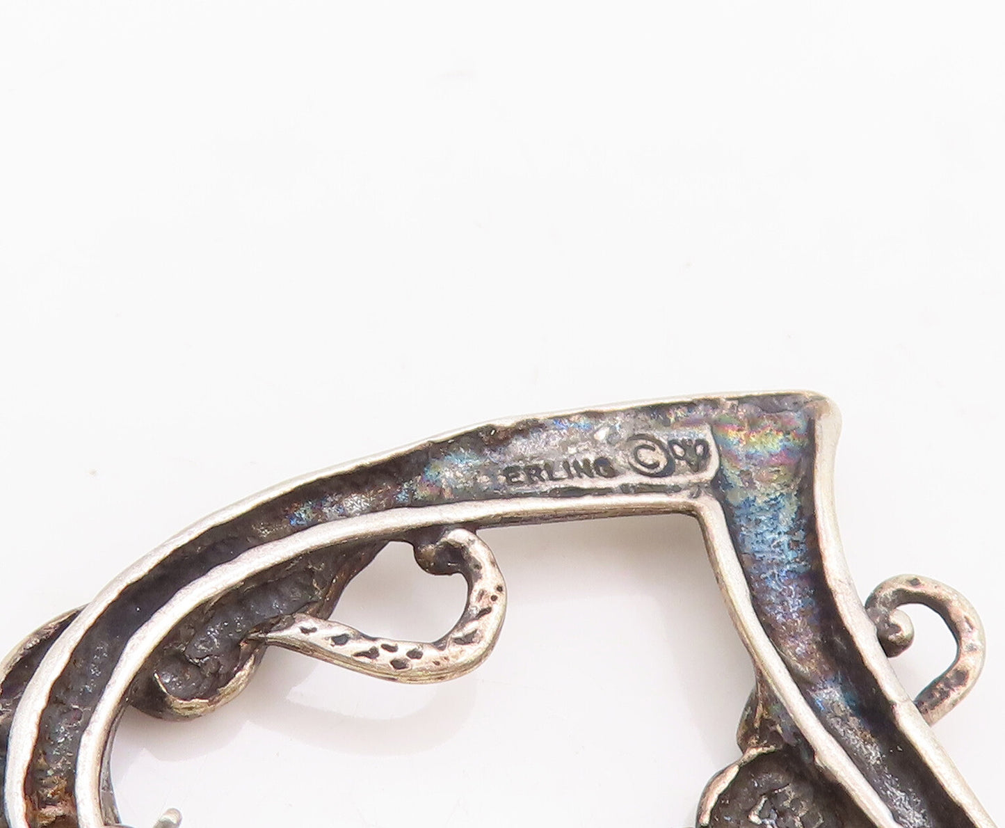 925 Sterling Silver Vintage Brooch Pin Solid Cutout Floral Love Heart  BP11085