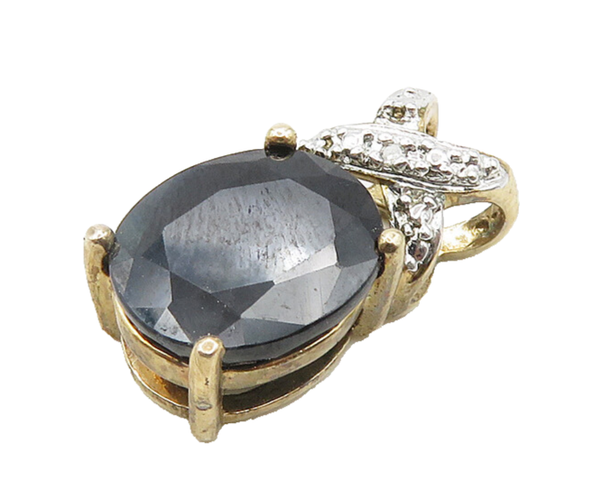 925 Sterling Silver  Genuine Diamond & Sapphire Gold Plated Pendant  PT15153