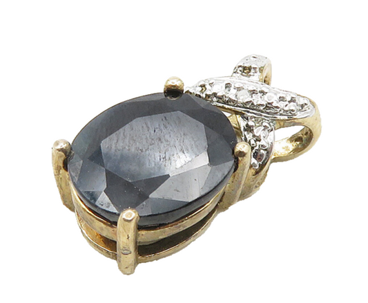 925 Sterling Silver  Genuine Diamond & Sapphire Gold Plated Pendant  PT15153