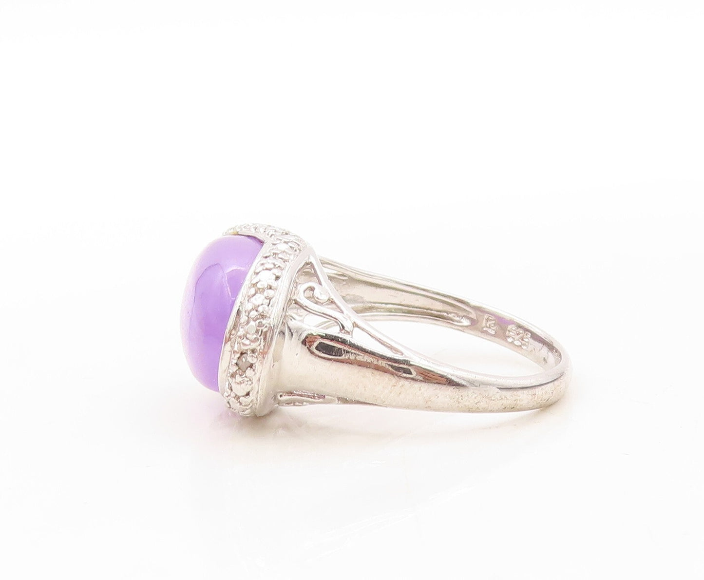 925 Sterling Silver Vintage Ring Designer Purple Chalcedony & CZ  Sz 8  RG31069