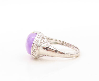 925 Sterling Silver Vintage Ring Designer Purple Chalcedony & CZ  Sz 8  RG31069