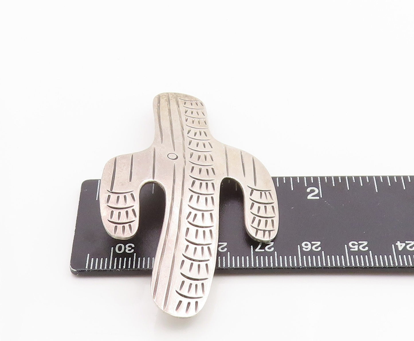 925 Sterling Silver Vintage Brooch Pin MEXICO Etched Cactus Cutout  BP12477