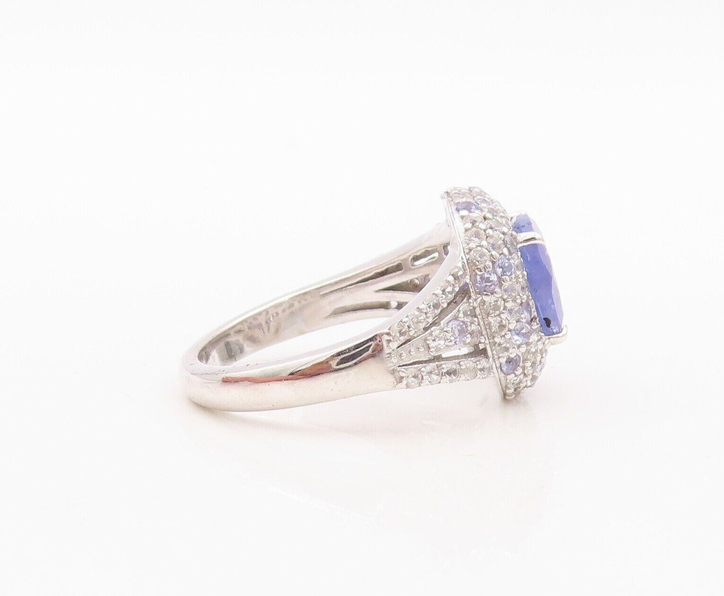 925 Sterling Silver Vintage Ring Square Tanzanite & Topaz Inlay Sz 7.5  RG30056