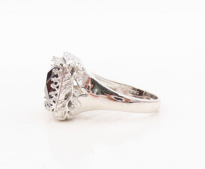 925 Sterling Silver Vintage Ring Floral Carved Square Cut Onyx  Sz 7  RG30467