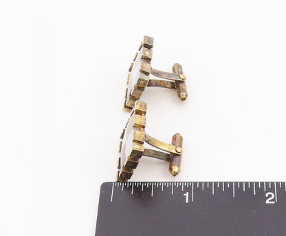 925 Sterling Silver Vintage Cuff Links Mother Of Pearl Checkerboard Pair TR4056