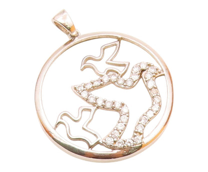 925 Sterling Silver  Vintage Cubic Zirconia Doves Outline Pendant  PT18475