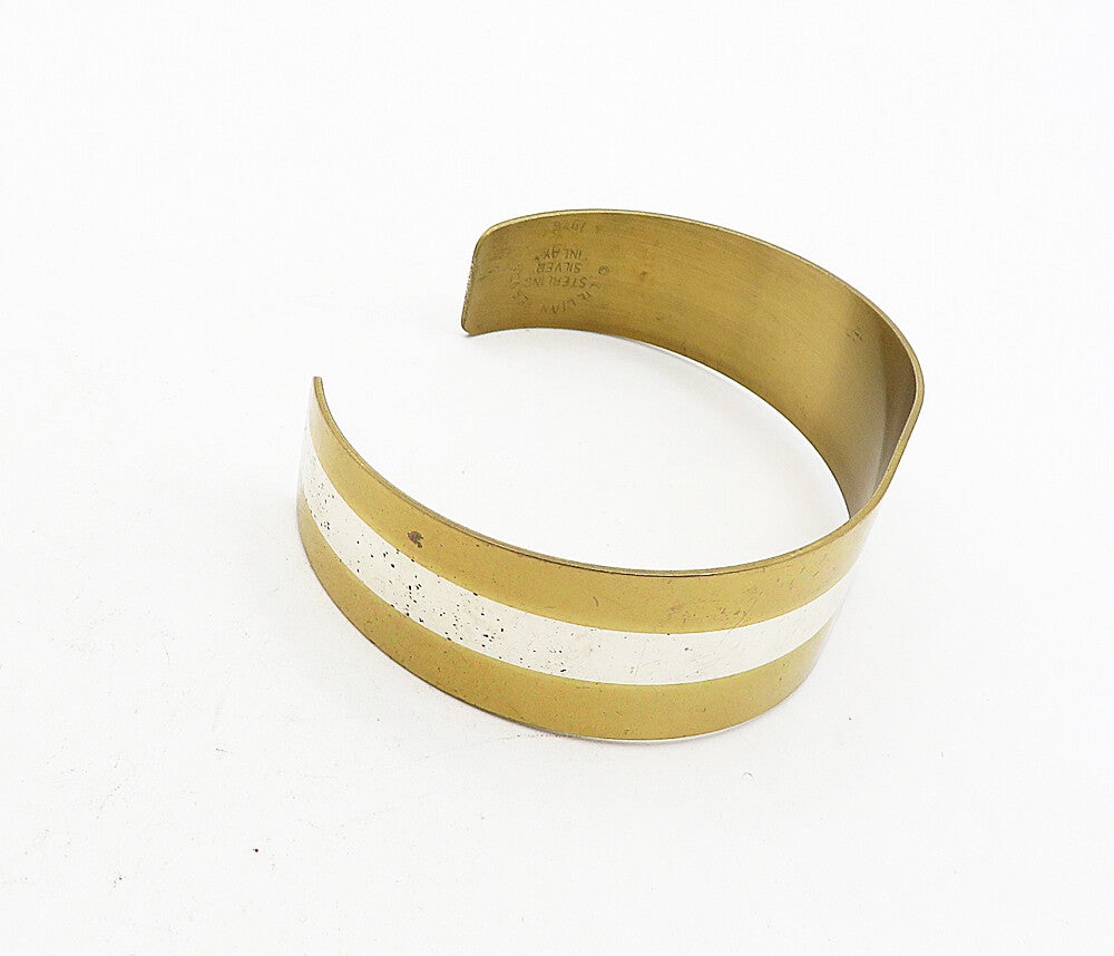 LILLIAN VERNON 925 Sterling Silver  Vintage Shiny 3 Tone Cuff Bracelet  BT1714