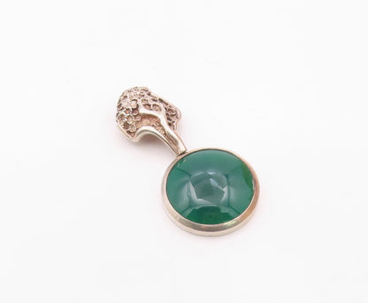 DESIGNER ISRAEL 925 Silver  Vintage Cabochon Green Carnelian Pendant  PT19557