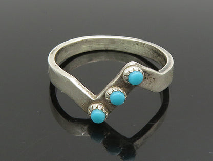 POST BELL 925 Silver  Vintage 3 Stone Turquoise Zig Zag Ring Sz 7.5  RG25118