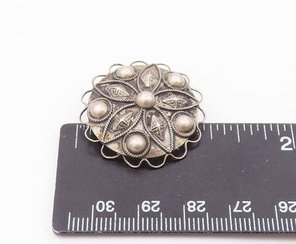 925 Sterling Silver  Vintage Wavy Edge Beaded Floral Brooch Pin  BP9619
