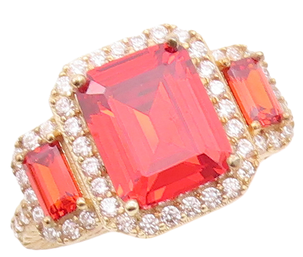 925 Sterling Silver Vintage Ring Gold Plated Red Halo White CZ  Sz 7  RG30164