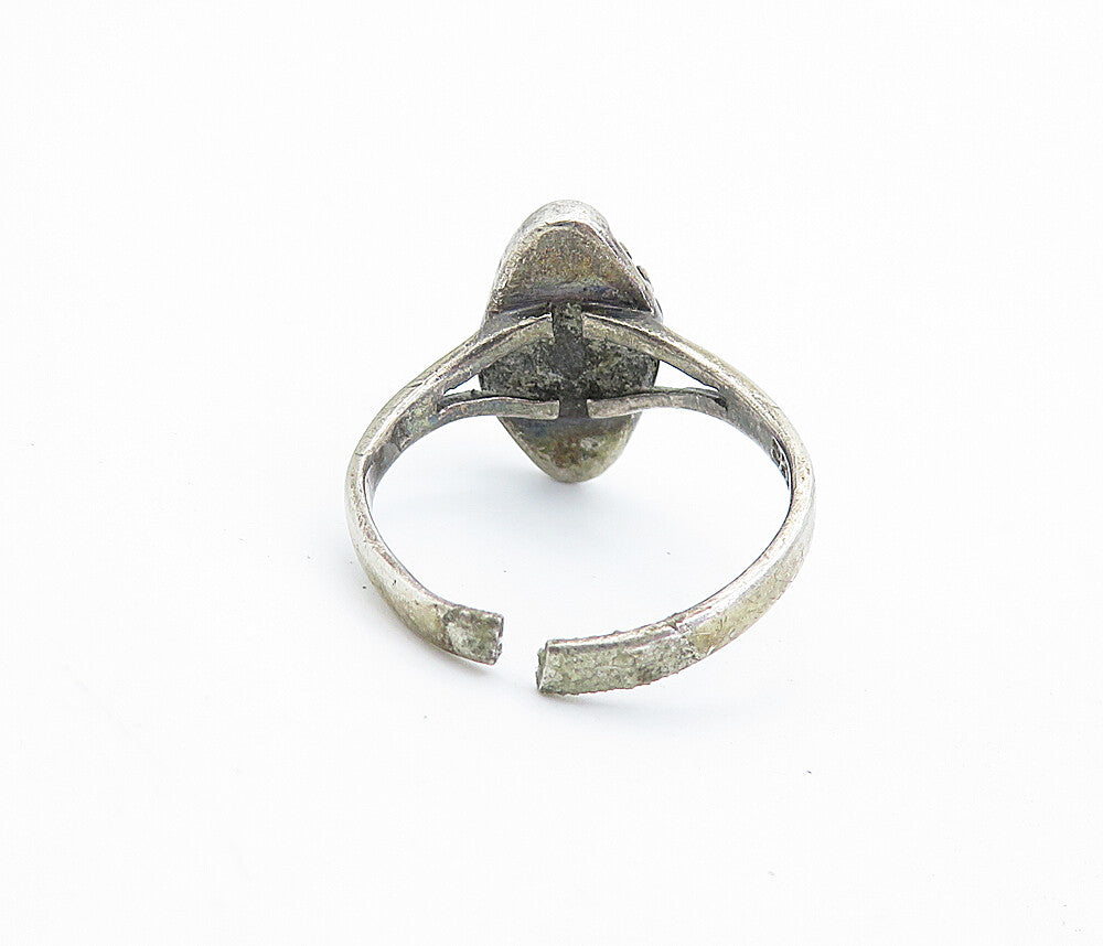 925 Silver Vintage Antique Black & White Onyx Yin Yang Ring Sz 7.5 RG7030