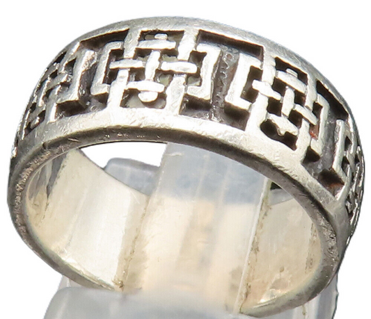 PETER STONE 925 Silver  Vintage Religious Cross Eternity Ring Sz 5  RG24878
