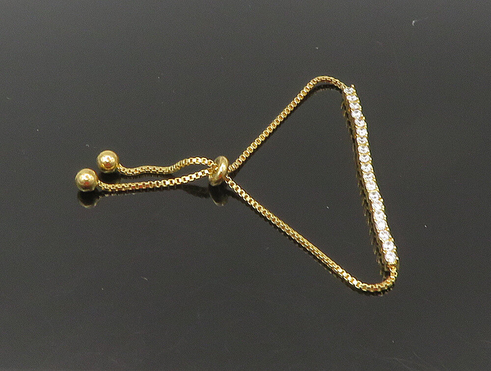 Gold Over 925 Silver  Cubic Zirconia Adjustable Child Box Chain Bracelet BT1099