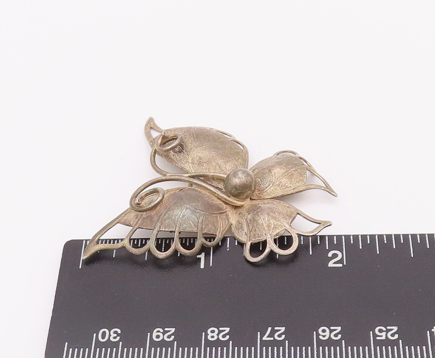 925 Sterling Silver Vintage Brooch Pin BEAU Swirly Cutout Butterfly  BP10749