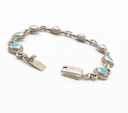MEXICO 925 Sterling Silver  Vintage Turquoise Twist Chain Bracelet  BT5835