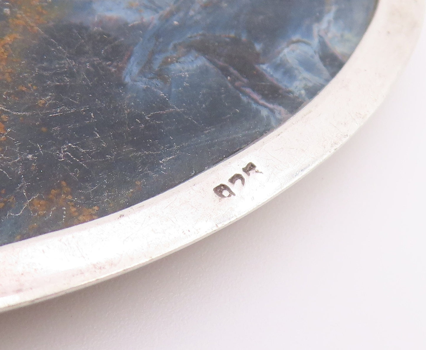 925 Sterling Silver Vintage Pendant Modernist Cabochon Agate Locket   PT26539