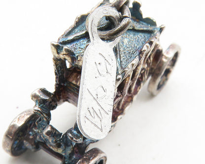 925 Sterling Silver  Vintage Dark Tone Old Fashioned Carriage Pendant  PT7895