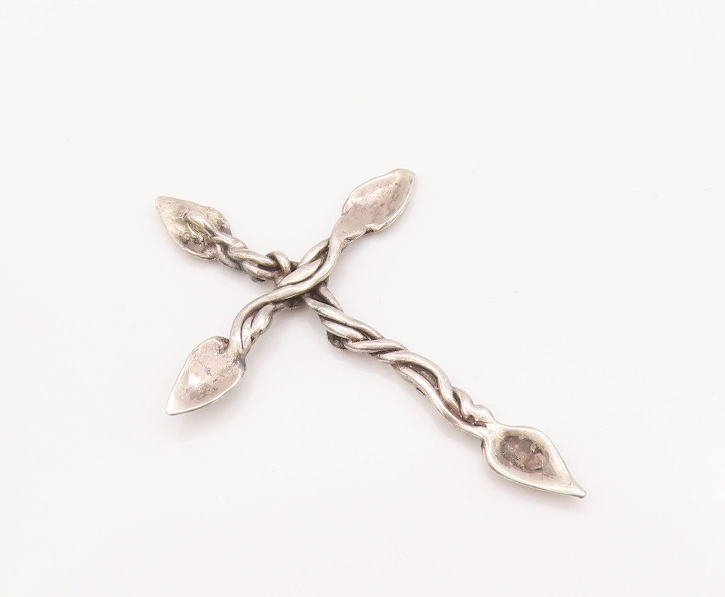 925 Sterling Silver Vintage Pendant Religious Creeper Floral Carve Cross PT23035