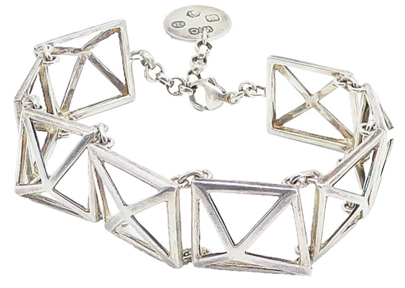 William Comyns 925 Silver  Vintage Modernist Geometric Chain Bracelet  BT3429