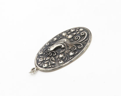INTERNATIONAL 925 Silver Vintage Oxidized Long Tailed Bird Pendant PT15190