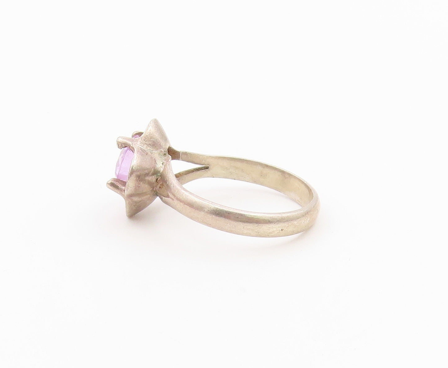 925 Sterling Silver Vintage Ring Round Cut CZ Floral Petal Band  Sz 7  RG36610