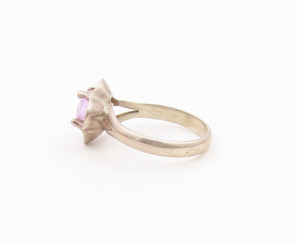 925 Sterling Silver Vintage Ring Round Cut CZ Floral Petal Band  Sz 7  RG36610