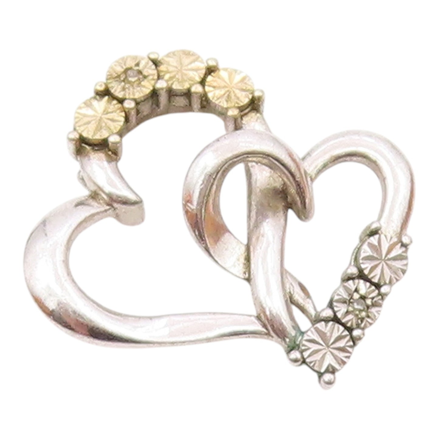 925 Silver Vintage Genuine Diamonds Interlocking Love Heart Pendant PT20832