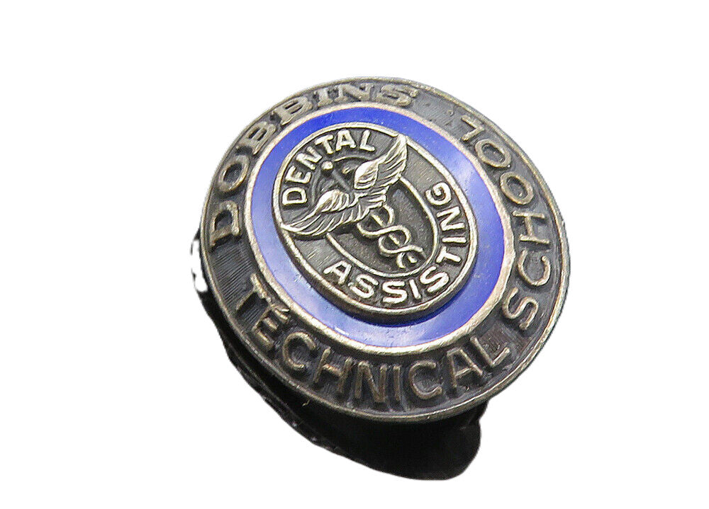 925 Sterling Silver  Vintage Enamel Dental Assisting School Brooch Pin  BP4190
