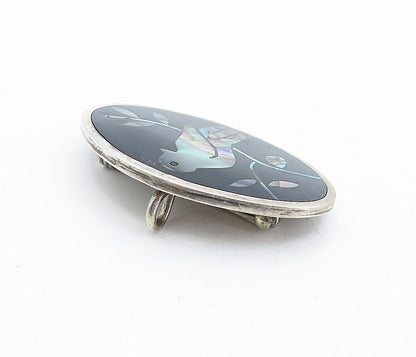 MEXICO 925 Sterling Silver  Vintage Abalone Perched Bird Brooch Pin  BP1796