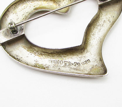 MEXICO 925 Sterling Silver  Vintage Cut Out Love Heart Brooch Pin  BP1017