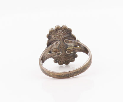 925 Sterling Silver Vintage Ring POST BELL Antique Carved Gemstone  Sz 7 RG33068