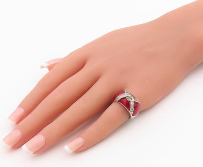 925 Sterling Silver Vintage Ring Classic Enameled CZ Dome Band  Sz 6  RG36268