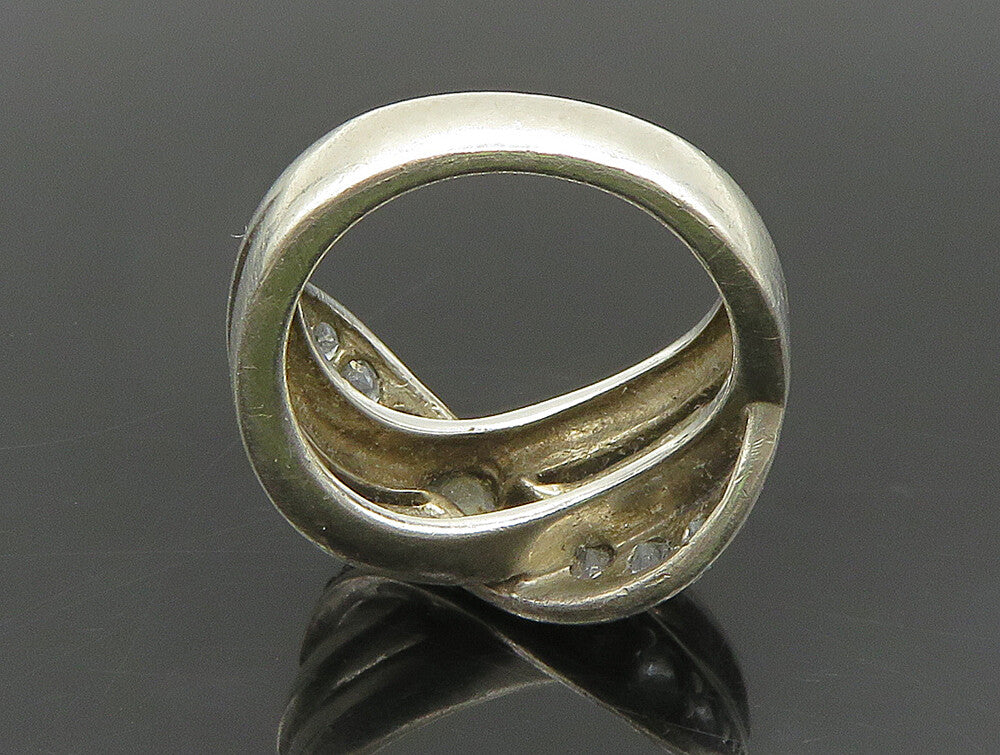 925 Sterling Silver  Vintage Open Crisscross Quartz Band Ring Sz 7  RG24501