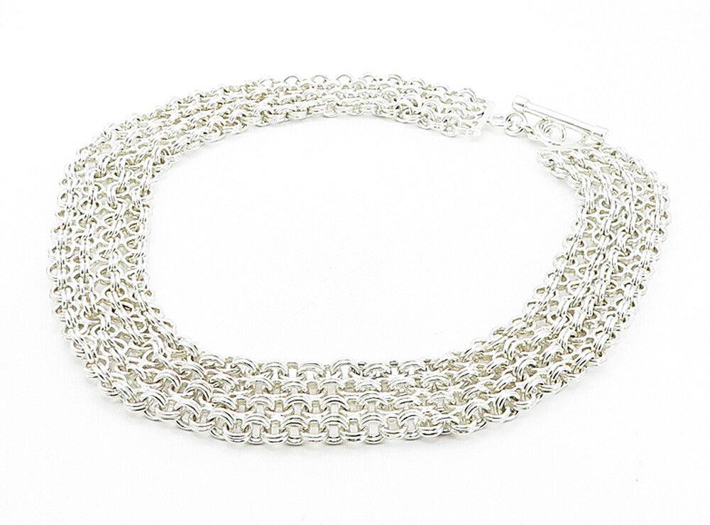 925 Sterling Silver  Polished Chunky Round Link 4 Row Chain Necklace  NE1480