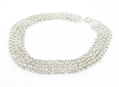 925 Sterling Silver  Polished Chunky Round Link 4 Row Chain Necklace  NE1480