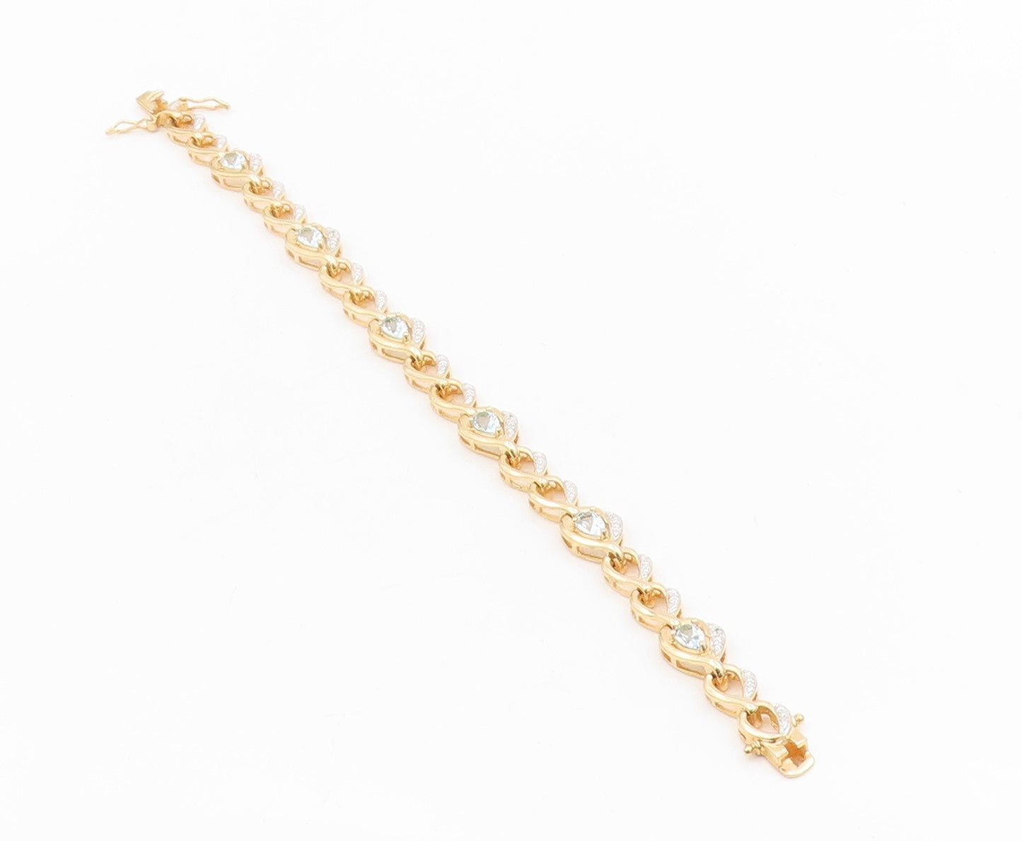925 Sterling Silver Vintage Bracelet Gold Plated Pear Cut Blue Topaz  BT11598