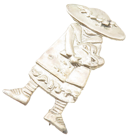 925 Sterling Silver  Vintage Girl In Dress & Floral Hat Brooch Pin  BP4987