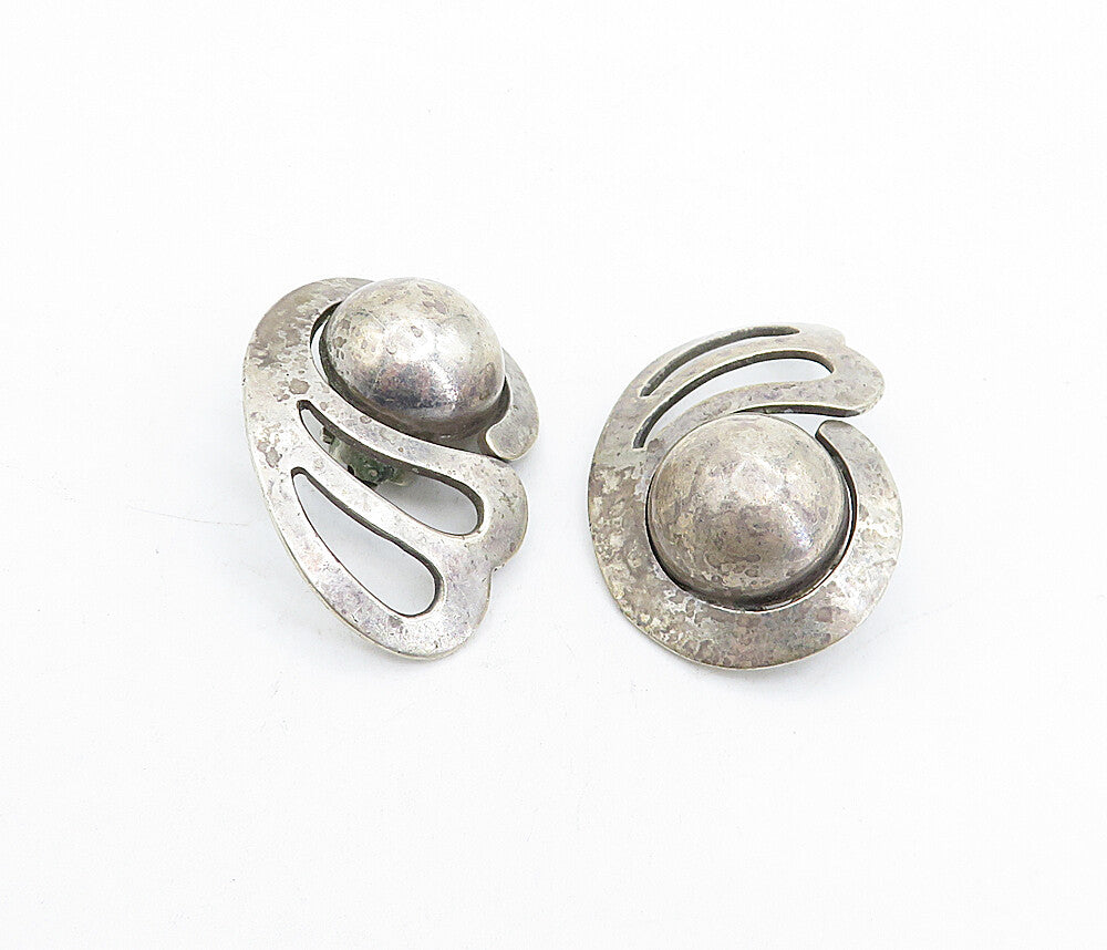 MEXICO 925 Sterling Silver  Vintage Cutout Wing Non Pierce Earrings  EG2698