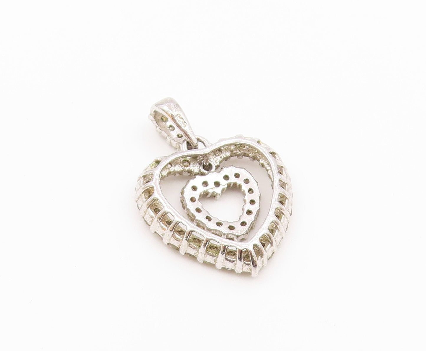 925 Sterling Silver  Vintage Graduated Topaz Love Heart Pendant  PT20490