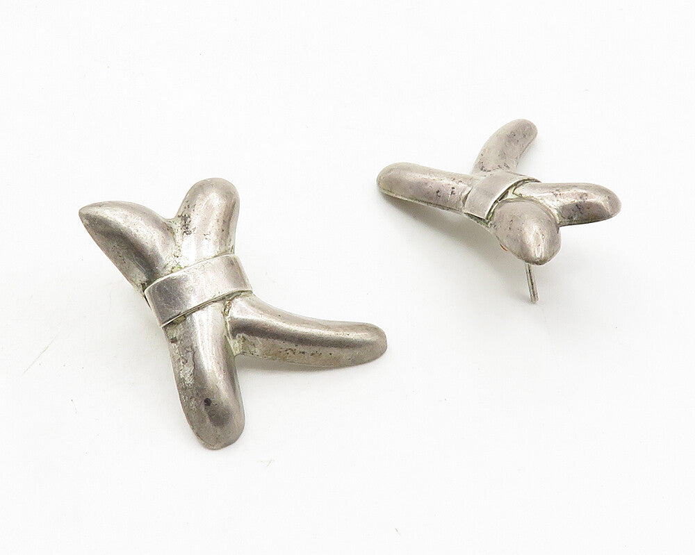 MEXICO 925 Sterling Silver  Vintage Bow Tied Ribbon Drop Earrings  EG5490