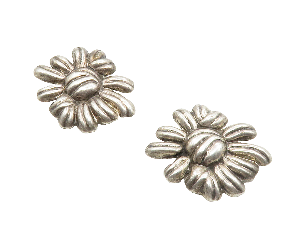 MEXICO 925 Sterling Silver  Vintage Flower Motif Non Pierce Earrings  EG6907